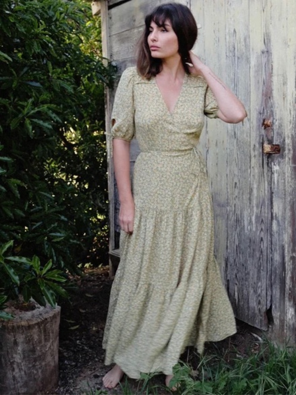 Christy Dawn Augusta rose meadow Sage Green Floral wrap dress small